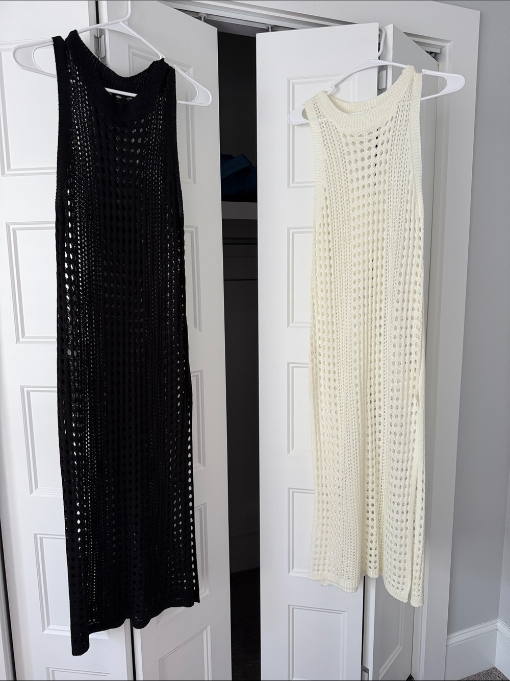 Women’s Crochet Knit Maxi Dress - Black and Cream